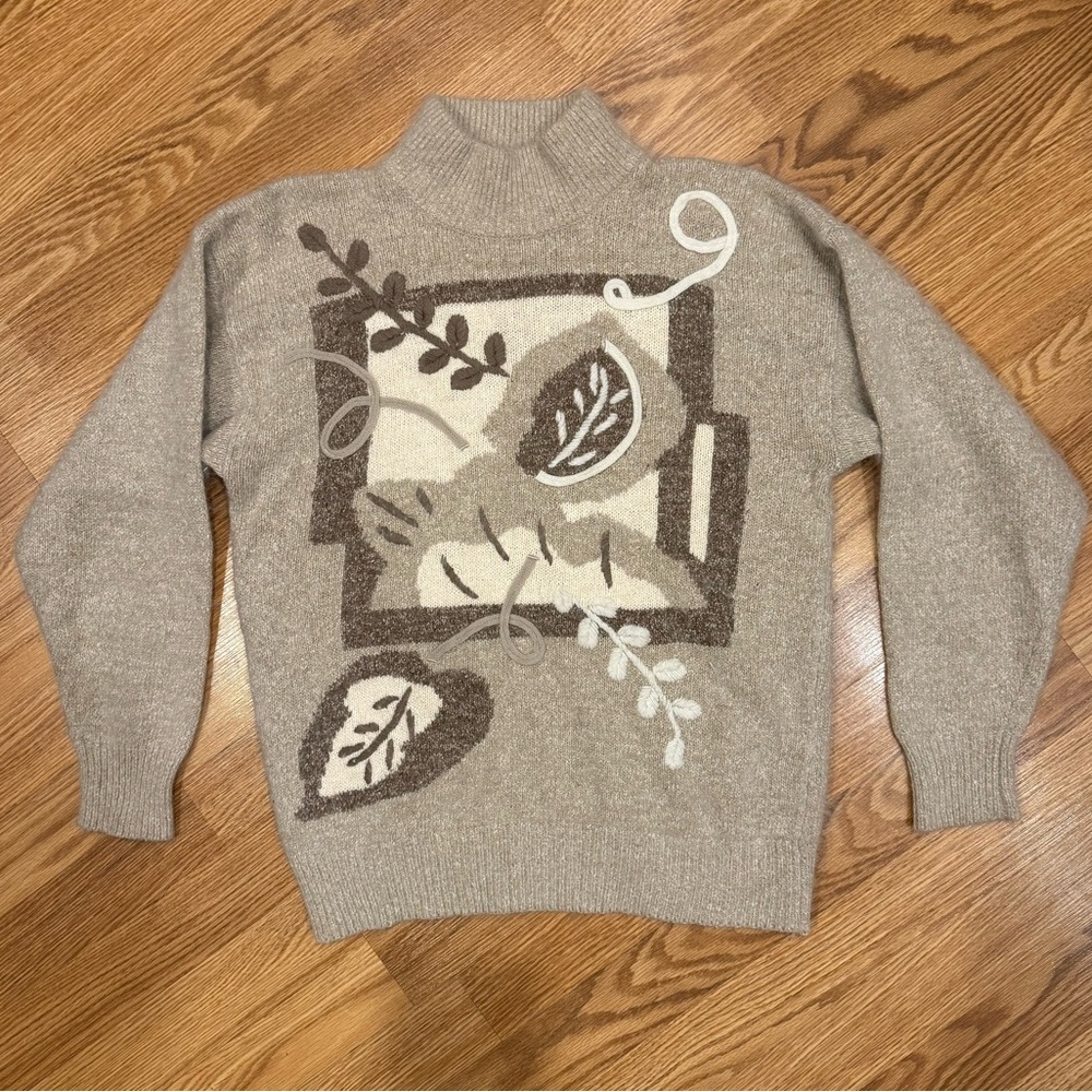 Vintage Santoria Silk Angora Leaf Patterned‎ Beige Sweater